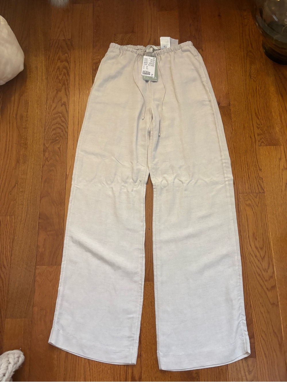 H&M Wide Leg Drawstring Pants in Light Beige